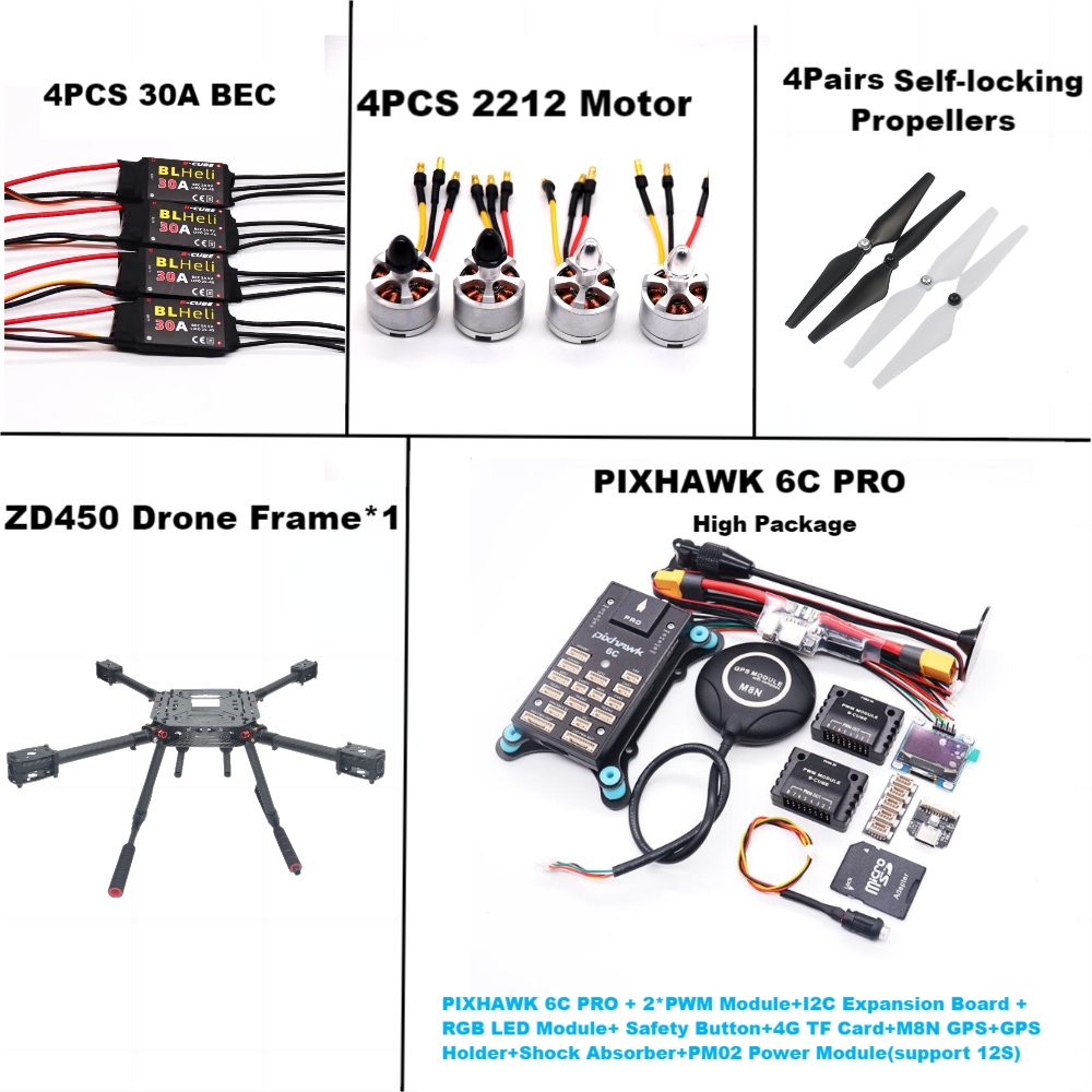 B-CUBE PIXHAWK 6C PRO Flight Control M8N Carbon Fiber 450 Frame Kit Ardupilot 100MW Radio Telemetry Quadcopter BLHELI 30A 2212 Motor ESC