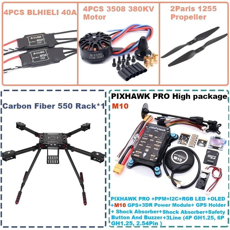 B-CUBE 550 Hexa Frame PIXHAWK PRO M10 Flight Control Carbon Ardupilot Radio Telemetry Quadcopter BLHELI 40A 3508 380KVMotor ESC
