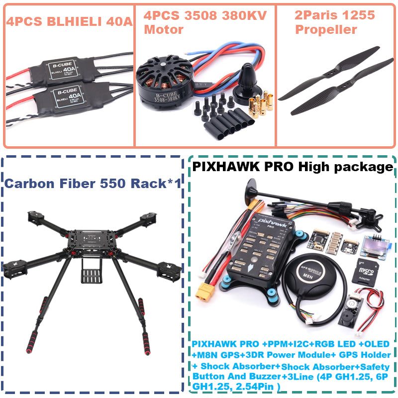 B-CUBE 550 Hexa Frame PIXHAWK PRO M8N Flight Control Carbon Ardupilot Radio Telemetry Quadcopter BLHELI 40A 3508 380KVMotor ESC