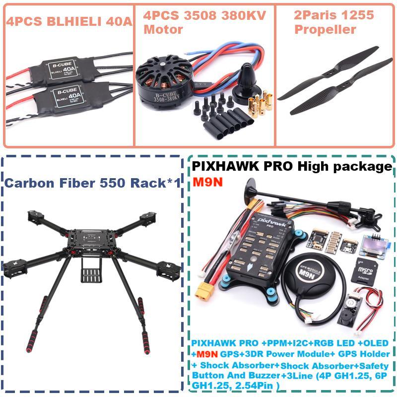 B-CUBE 550 Hexa Frame PIXHAWK PRO M9N Flight Control Carbon Ardupilot Radio Telemetry Quadcopter BLHELI 40A 3508 380KV Motor ESC