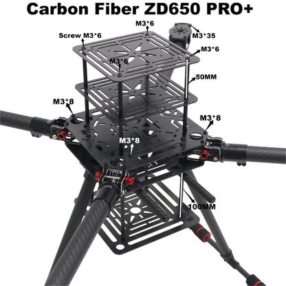 B-CUBE ZD650 PRO+ 650mm Ardupilot Pixhawk Carbon fiber Quadcopter Frame FPV Quad with Carbon Fiber Landing Skid Motor 40A ESC