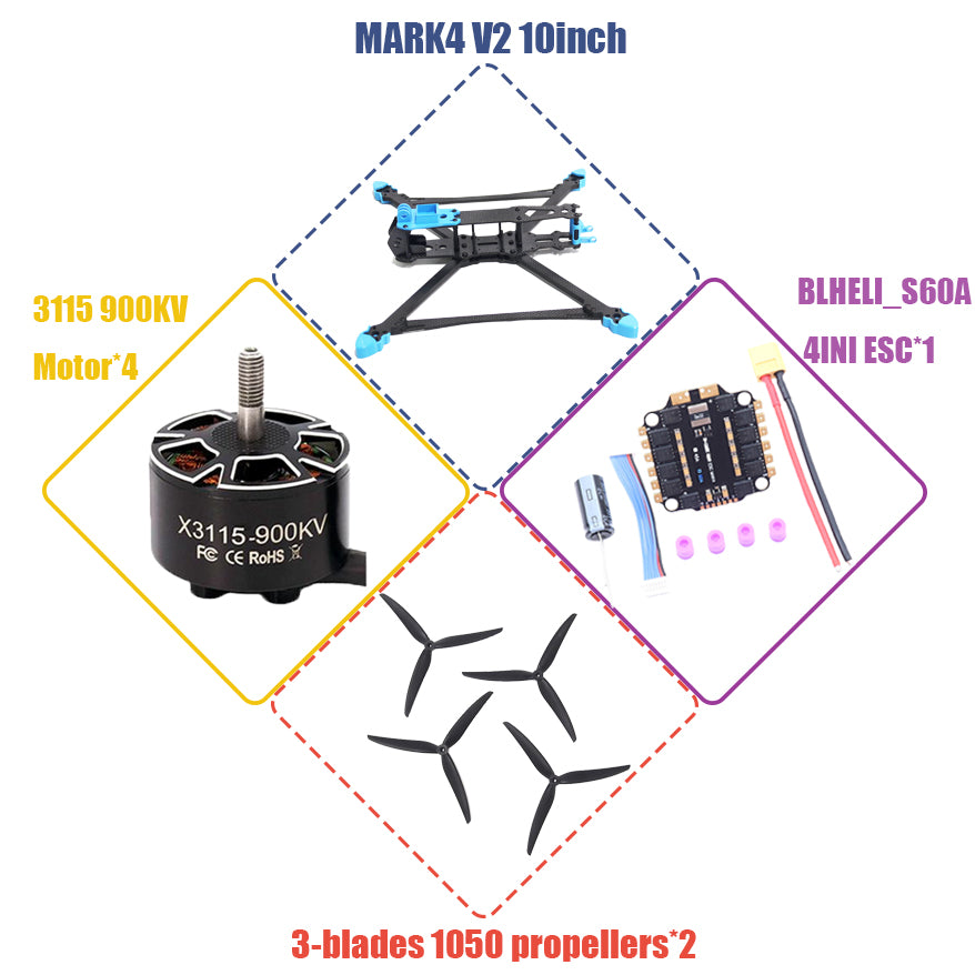 MARK4 V2 5 7 8 9 10-inch Flight Control 45/60A 4INI ESC rack drone FPV carbon fiber PV Racing Drone Quadcopter Freestyle