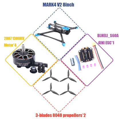 MARK4 V2 5 7 8 9 10-inch Flight Control 45/60A 4INI ESC rack drone FPV carbon fiber PV Racing Drone Quadcopter Freestyle