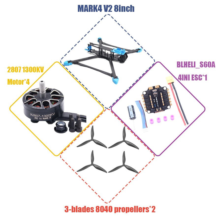 MARK4 V2 5 7 8 9 10-inch Flight Control 45/60A 4INI ESC rack drone FPV carbon fiber PV Racing Drone Quadcopter Freestyle