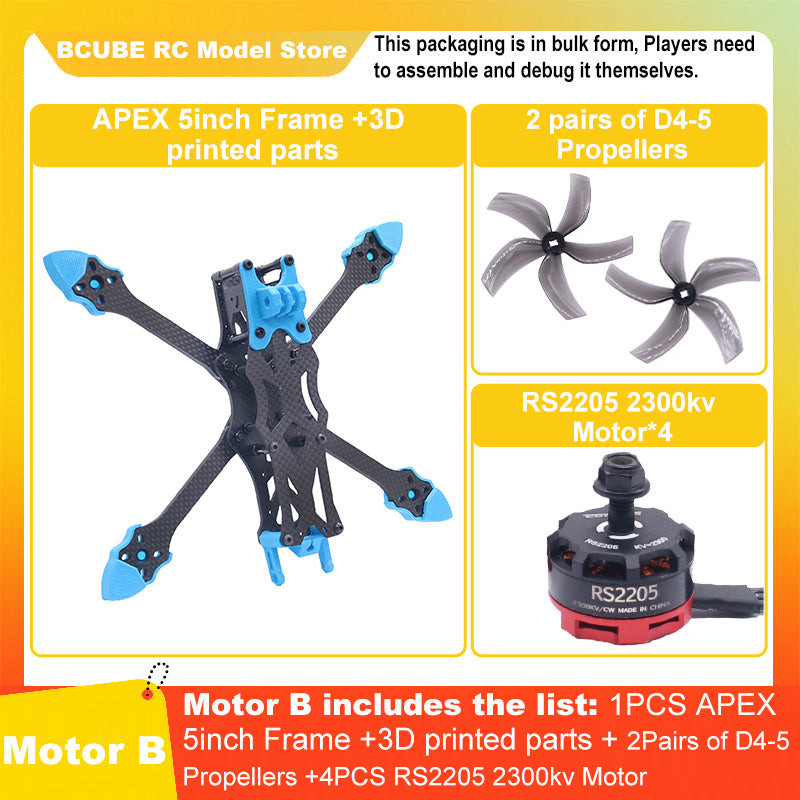 B-CUBE APEX 5inch FPV Drone Frame Kit Carbon Fiber Racing Drone Quadcopter Freestyle INAV Beatflight F722 M10 GPS Flight Control