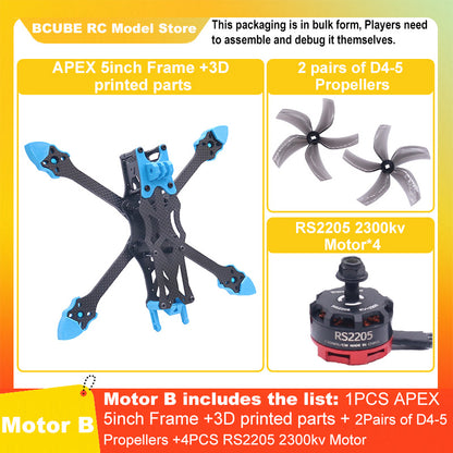 B-CUBE APEX 5inch FPV Drone Frame Kit Carbon Fiber Racing Drone Quadcopter Freestyle INAV Beatflight F722 M10 GPS Flight Control