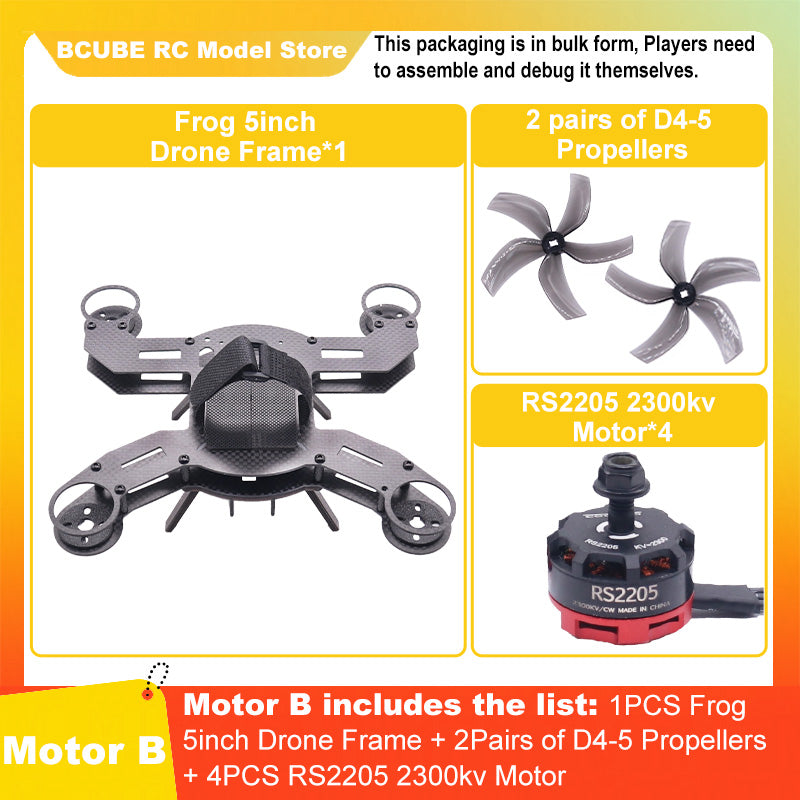 B-CUBE Frog 5inch FPV Drone Frame Kit Carbon Fiber Racing Drone Quadcopter Freestyle INAV Beatflight F722 M10 GPS Flight Control