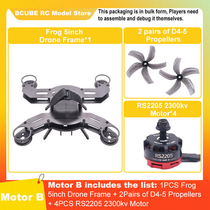 B-CUBE Frog 5inch FPV Drone Frame Kit Carbon Fiber Racing Drone Quadcopter Freestyle INAV Beatflight F722 M10 GPS Flight Control