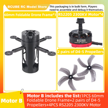 B-CUBE 60mm Foldable FPV Drone Frame Kit Carbon Fiber Racing Quadcopter Freestyle INAV Beatflight F4V3S PULS F745 H743