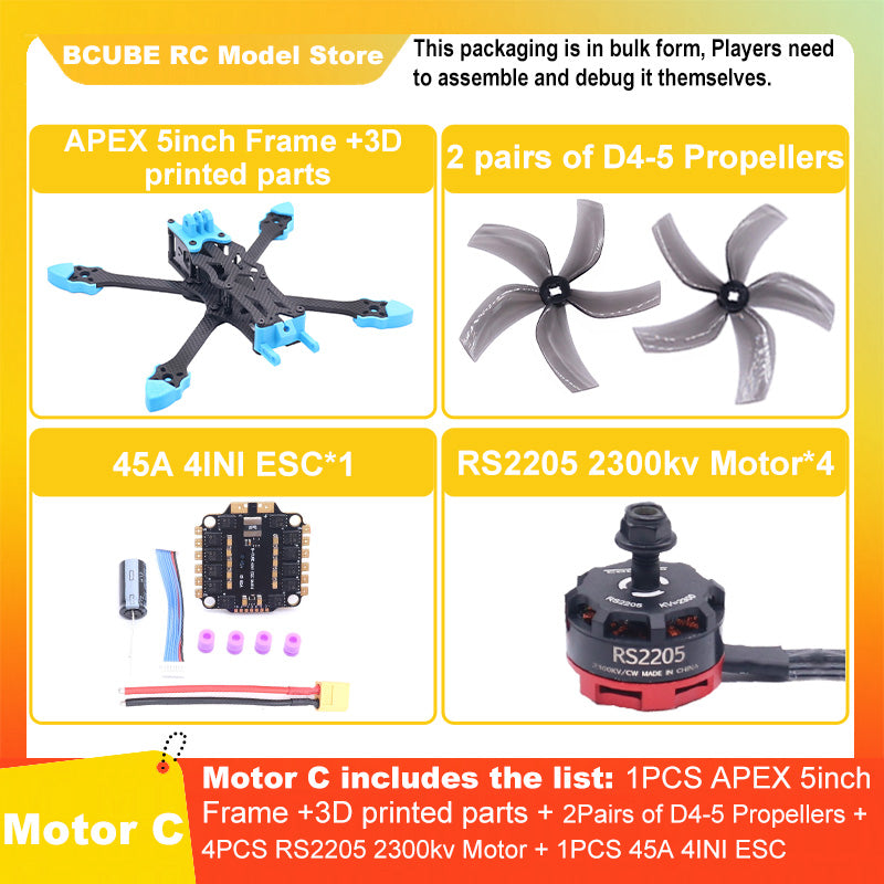B-CUBE APEX 5inch FPV Drone Frame Kit Carbon Fiber Racing Drone Quadcopter Freestyle INAV Beatflight F722 M10 GPS Flight Control