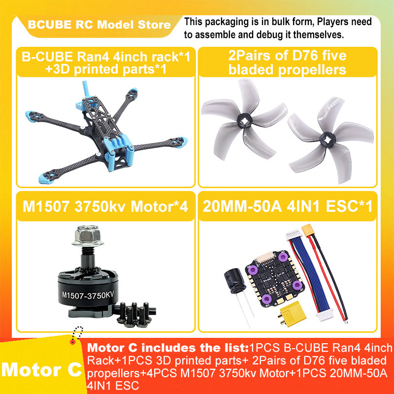 B-CUBE Ran4 4inch FPV Drone Frame Kit Carbon Fiber Racing Drone Quadcopter INAV Beatflight F722 F745 Ardupilot Flight Control