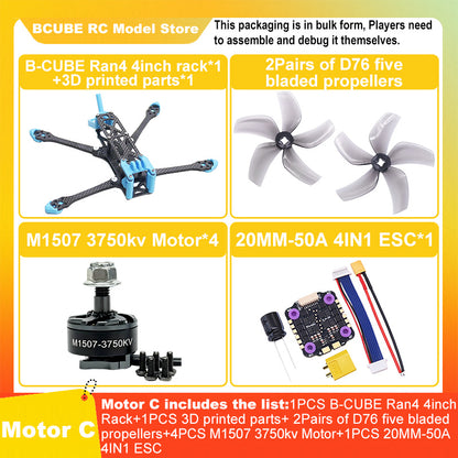 B-CUBE Ran4 4inch FPV Drone Frame Kit Carbon Fiber Racing Drone Quadcopter INAV Beatflight F722 F745 Ardupilot Flight Control