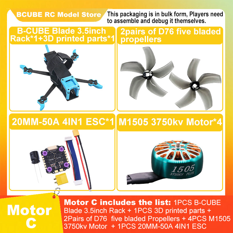 B-CUBE Blade 3.5inch FPV Drone Frame Kit Carbon Fiber Racing Drone Quadcopter INAV Beatflight F722 Ardupilot Flight Control
