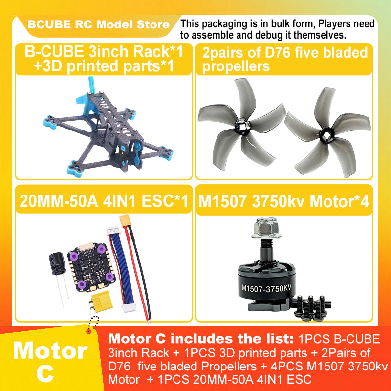 B-CUBE 3inch FPV Drone Frame Kit Carbon Fiber Racing Drone Quadcopter INAV Beatflight F722 F745 Ardupilot Flight Control