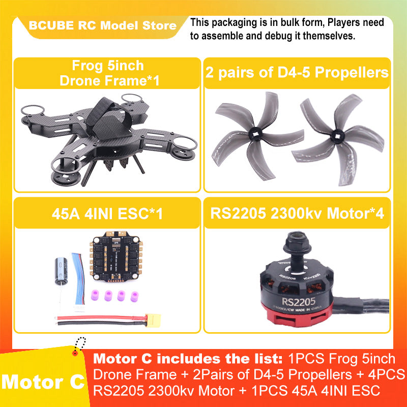 B-CUBE Frog 5inch FPV Drone Frame Kit Carbon Fiber Racing Drone Quadcopter Freestyle INAV Beatflight F722 M10 GPS Flight Control
