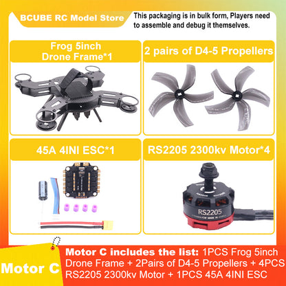B-CUBE Frog 5inch FPV Drone Frame Kit Carbon Fiber Racing Drone Quadcopter Freestyle INAV Beatflight F722 M10 GPS Flight Control