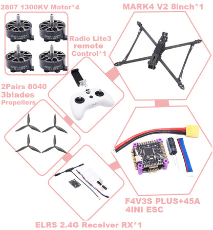 MARK4 V2 8 дюймов F4V3S/F4V3S PLUS Flight Control 45/60A 4INI ESC rack drone FPV carbon fiber PV Racing Drone Quadcopter Freestyle 
