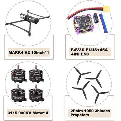 B-CUBE MARK4 V2 10inch F4V3S/F4V3S PLUS Flight Control 45/60A 4INI ESC rack drone FPV carbon fiber PV Racing Drone Quadcopter Freestyle