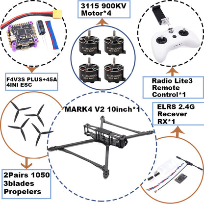 B-CUBE MARK4 V2 10inch F4V3S/F4V3S PLUS Flight Control 45/60A 4INI ESC rack drone FPV carbon fiber PV Racing Drone Quadcopter Freestyle