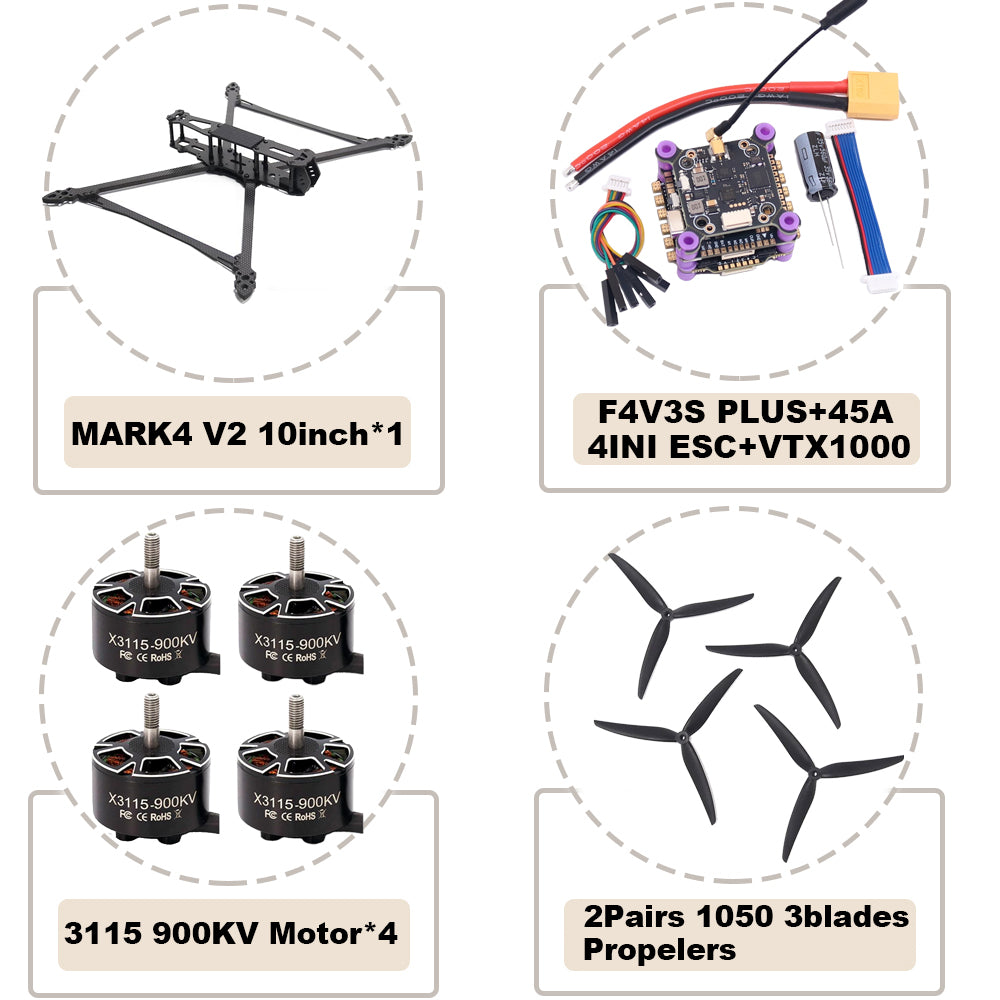 B-CUBE MARK4 V2 10inch F4V3S/F4V3S PLUS Flight Control 45/60A 4INI ESC rack drone FPV carbon fiber PV Racing Drone Quadcopter Freestyle