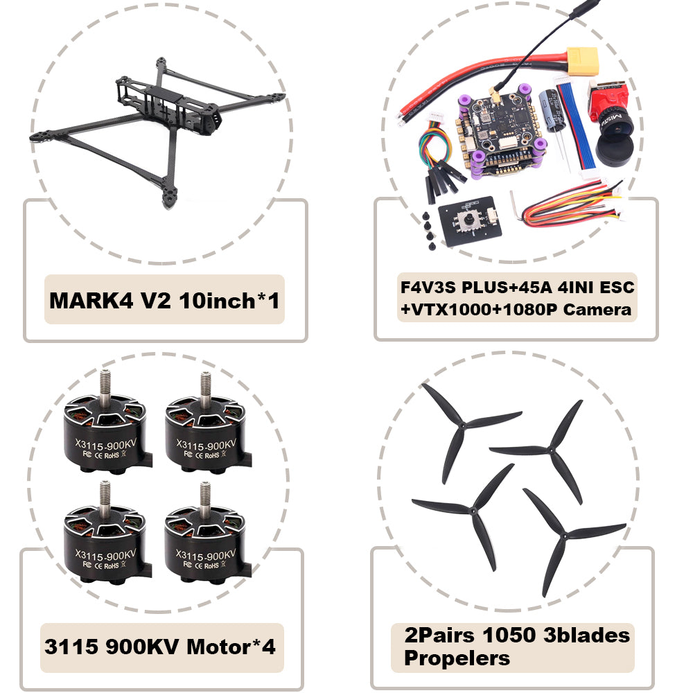 B-CUBE MARK4 V2 10inch F4V3S/F4V3S PLUS Flight Control 45/60A 4INI ESC rack drone FPV carbon fiber PV Racing Drone Quadcopter Freestyle
