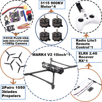 B-CUBE MARK4 V2 10inch F4V3S/F4V3S PLUS Flight Control 45/60A 4INI ESC rack drone FPV carbon fiber PV Racing Drone Quadcopter Freestyle
