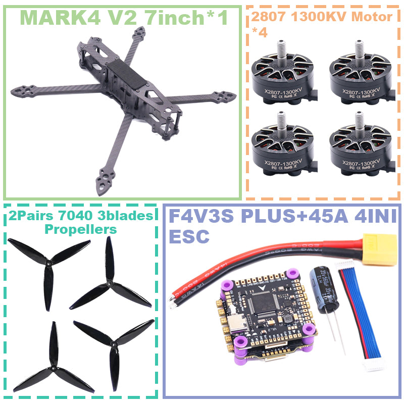B-CUBE MARK4 V2 7-inch F4V3S/F4V3S PLUS Flight Control 45/60A 4INI ESC rack drone FPV carbon fiber PV Racing Drone Quadcopter Freestyle