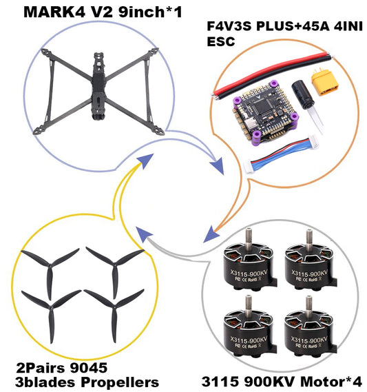 MARK4 V2 9-дюймовый F4V3S/F4V3S PLUS Flight Control 45/60A 4INI ESC rack drone FPV carbon fiber PV Racing Drone Quadcopter Freestyle 