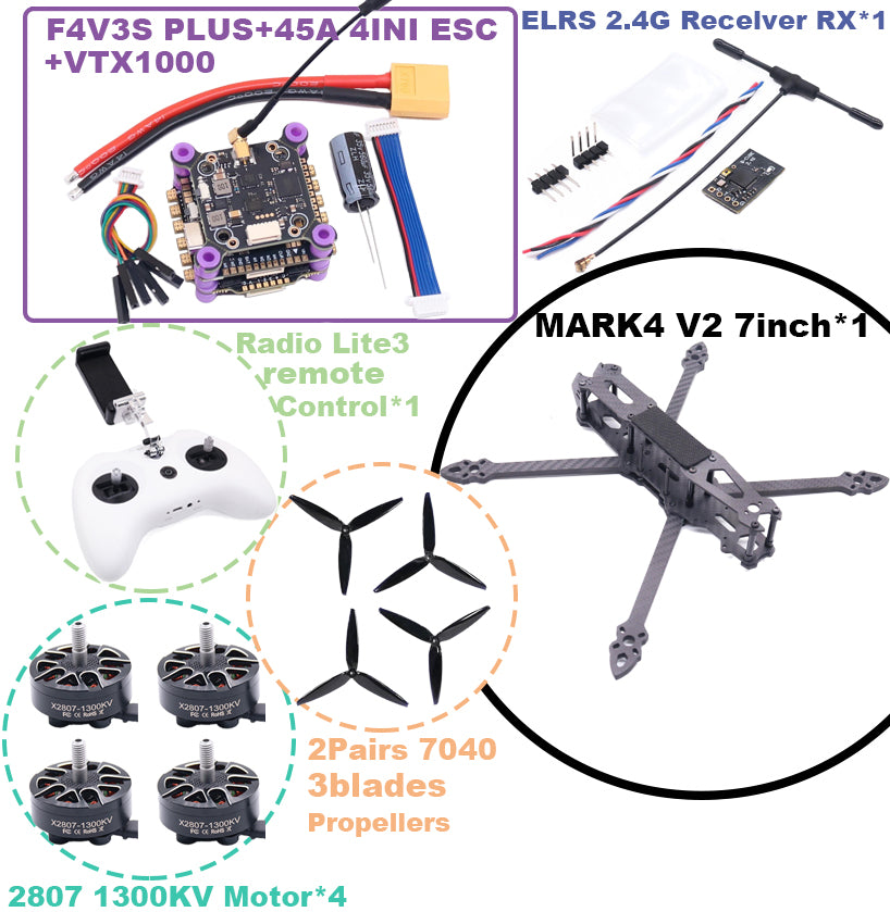 B-CUBE MARK4 V2 7-inch F4V3S/F4V3S PLUS Flight Control 45/60A 4INI ESC rack drone FPV carbon fiber PV Racing Drone Quadcopter Freestyle