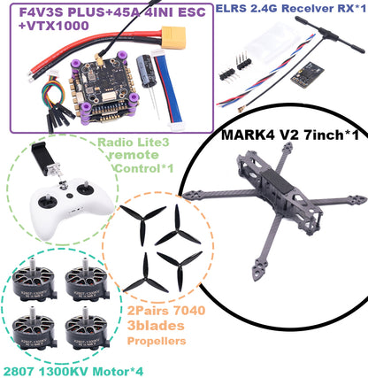B-CUBE MARK4 V2 7-inch F4V3S/F4V3S PLUS Flight Control 45/60A 4INI ESC rack drone FPV carbon fiber PV Racing Drone Quadcopter Freestyle