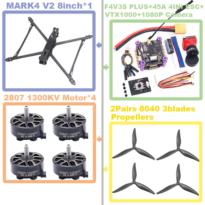 MARK4 V2 8 дюймов F4V3S/F4V3S PLUS Flight Control 45/60A 4INI ESC rack drone FPV carbon fiber PV Racing Drone Quadcopter Freestyle 