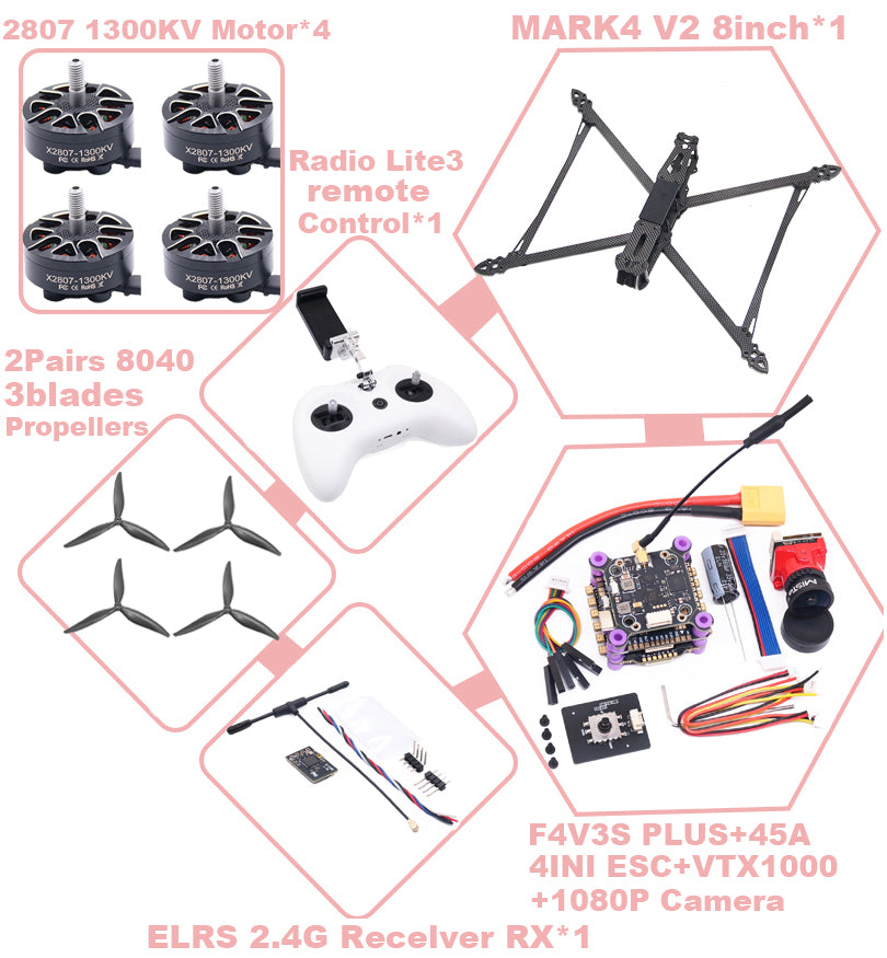 MARK4 V2 8 дюймов F4V3S/F4V3S PLUS Flight Control 45/60A 4INI ESC rack drone FPV carbon fiber PV Racing Drone Quadcopter Freestyle 