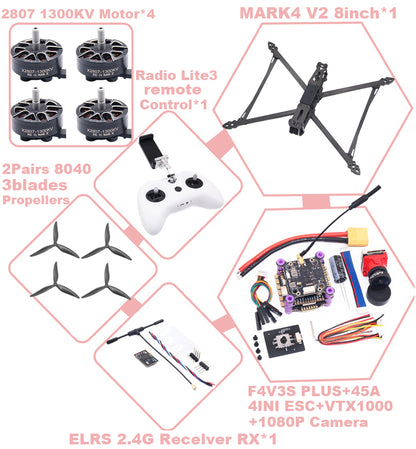 MARK4 V2 8 дюймов F4V3S/F4V3S PLUS Flight Control 45/60A 4INI ESC rack drone FPV carbon fiber PV Racing Drone Quadcopter Freestyle 