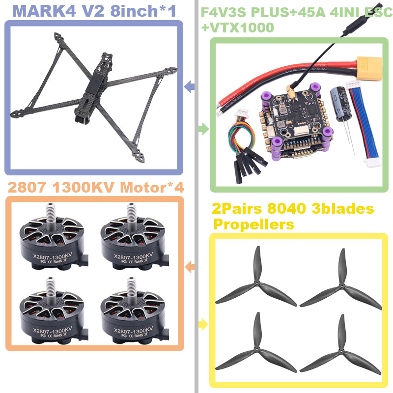 MARK4 V2 8 дюймов F4V3S/F4V3S PLUS Flight Control 45/60A 4INI ESC rack drone FPV carbon fiber PV Racing Drone Quadcopter Freestyle 