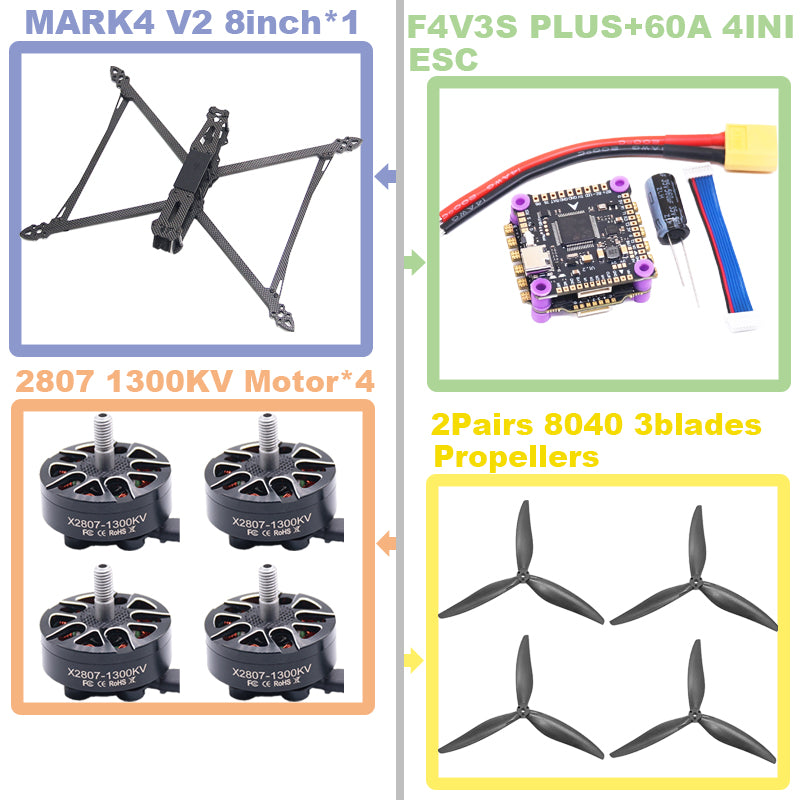 MARK4 V2 8 дюймов F4V3S/F4V3S PLUS Flight Control 45/60A 4INI ESC rack drone FPV carbon fiber PV Racing Drone Quadcopter Freestyle 