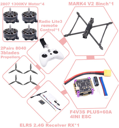 MARK4 V2 8 дюймов F4V3S/F4V3S PLUS Flight Control 45/60A 4INI ESC rack drone FPV carbon fiber PV Racing Drone Quadcopter Freestyle 