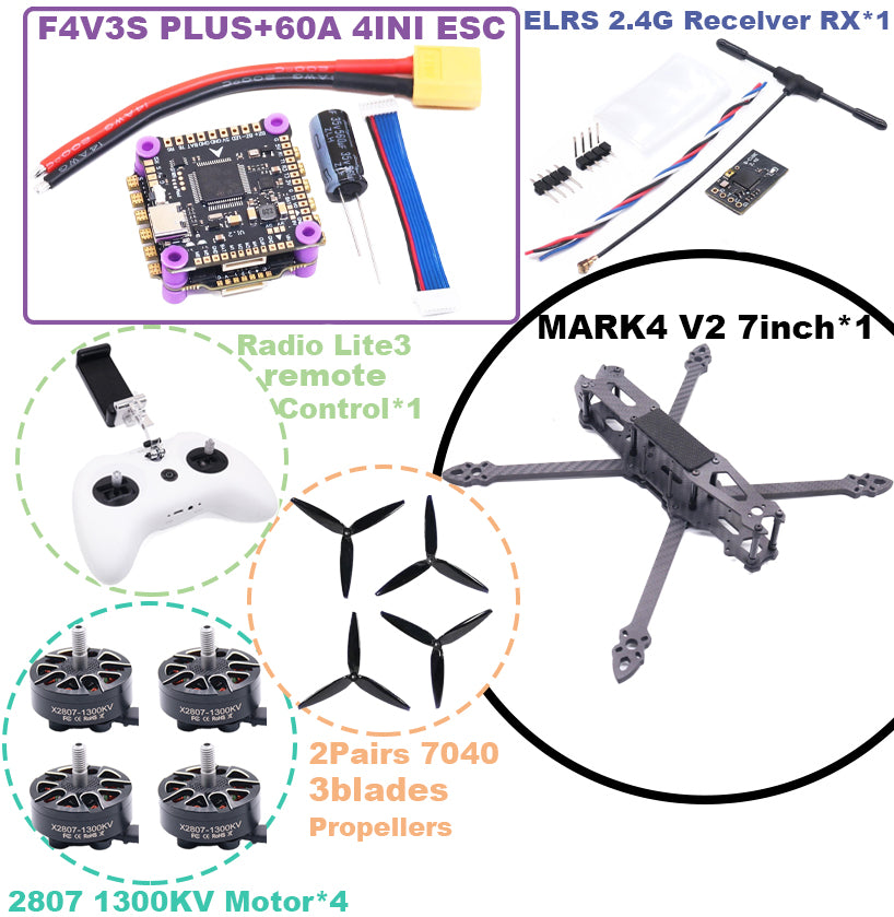 B-CUBE MARK4 V2 7-inch F4V3S/F4V3S PLUS Flight Control 45/60A 4INI ESC rack drone FPV carbon fiber PV Racing Drone Quadcopter Freestyle
