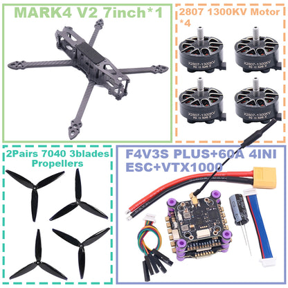 B-CUBE MARK4 V2 7-inch F4V3S/F4V3S PLUS Flight Control 45/60A 4INI ESC rack drone FPV carbon fiber PV Racing Drone Quadcopter Freestyle