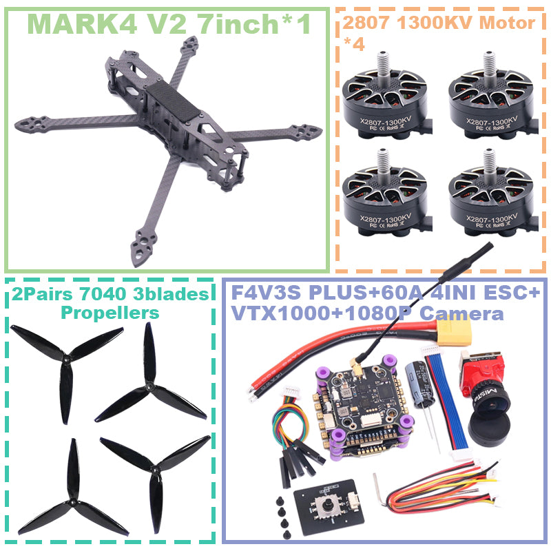 B-CUBE MARK4 V2 7-inch F4V3S/F4V3S PLUS Flight Control 45/60A 4INI ESC rack drone FPV carbon fiber PV Racing Drone Quadcopter Freestyle