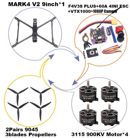 MARK4 V2 9-дюймовый F4V3S/F4V3S PLUS Flight Control 45/60A 4INI ESC rack drone FPV carbon fiber PV Racing Drone Quadcopter Freestyle 