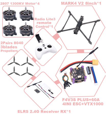 MARK4 V2 8 дюймов F4V3S/F4V3S PLUS Flight Control 45/60A 4INI ESC rack drone FPV carbon fiber PV Racing Drone Quadcopter Freestyle 