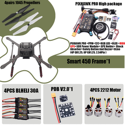 PIXHAWK2.4.8 Flight Control Carbon Fiber Smart450 Frame Kit Ardupilot 100MW Radio Telemetry Quadcopter BLHELI 30A ESC 2212 Motor
