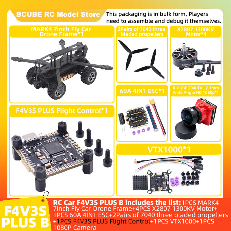 B-CUBE 7inch Flying Car FPV Drone Frame Kit Carbon Fiber Racing Quadcopter BF INAV F4 F722 F745 H743 Flight Control