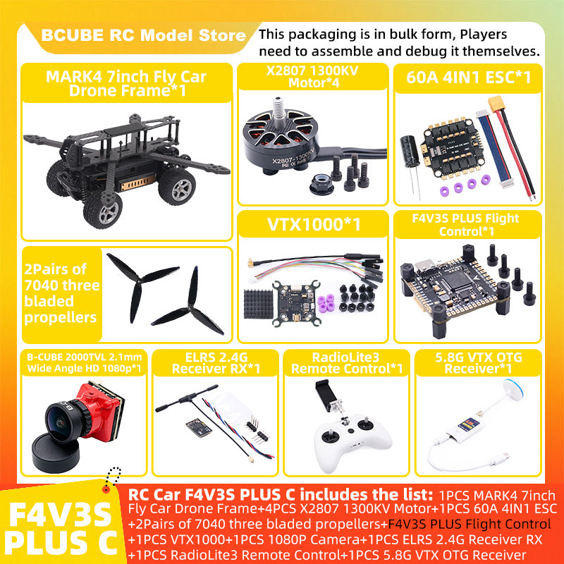 B-CUBE 7inch Flying Car FPV Drone Frame Kit Carbon Fiber Racing Quadcopter BF INAV F4 F722 F745 H743 Flight Control