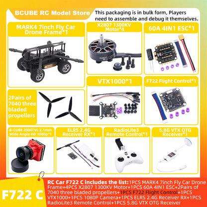 B-CUBE 7inch Flying Car FPV Drone Frame Kit Carbon Fiber Racing Quadcopter BF INAV F4 F722 F745 H743 Flight Control