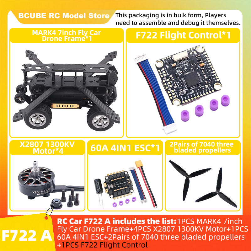 B-CUBE 7inch Flying Car FPV Drone Frame Kit Carbon Fiber Racing Quadcopter BF INAV F4 F722 F745 H743 Flight Control