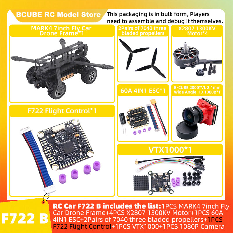 B-CUBE 7inch Flying Car FPV Drone Frame Kit Carbon Fiber Racing Quadcopter BF INAV F4 F722 F745 H743 Flight Control