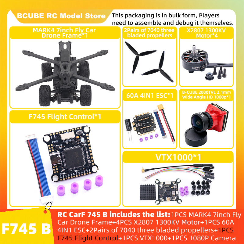 B-CUBE 7inch Flying Car FPV Drone Frame Kit Carbon Fiber Racing Quadcopter BF INAV F4 F722 F745 H743 Flight Control