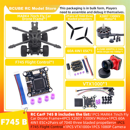 B-CUBE 7inch Flying Car FPV Drone Frame Kit Carbon Fiber Racing Quadcopter BF INAV F4 F722 F745 H743 Flight Control