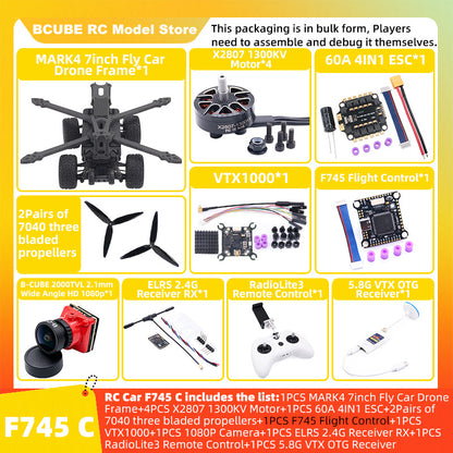 B-CUBE 7inch Flying Car FPV Drone Frame Kit Carbon Fiber Racing Quadcopter BF INAV F4 F722 F745 H743 Flight Control